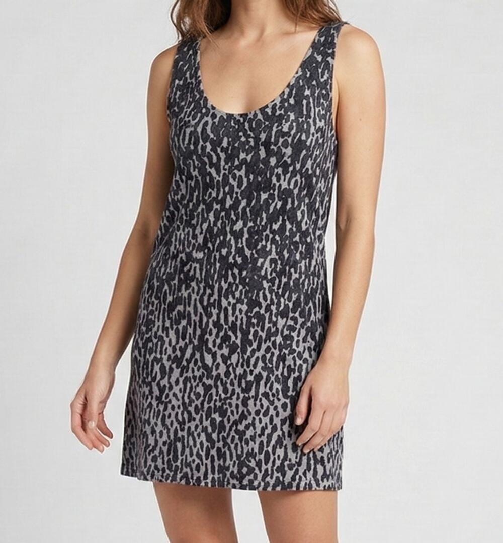 Bisou Bisou Michele Bohbot Large Sleeveless Tank Dress Black Gray Print Rayon
